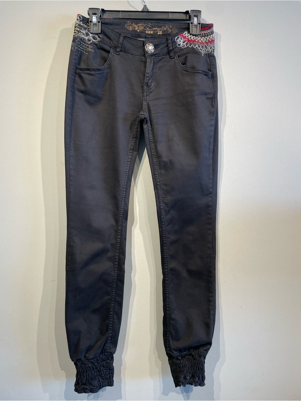 Desigual Black Slim Jogger Jeans with Waist Embroidery size 26